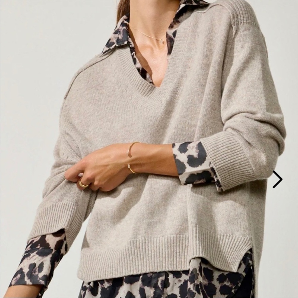 Brochu Walker Cashmere and Animal Print Layered Sweater Business Casual